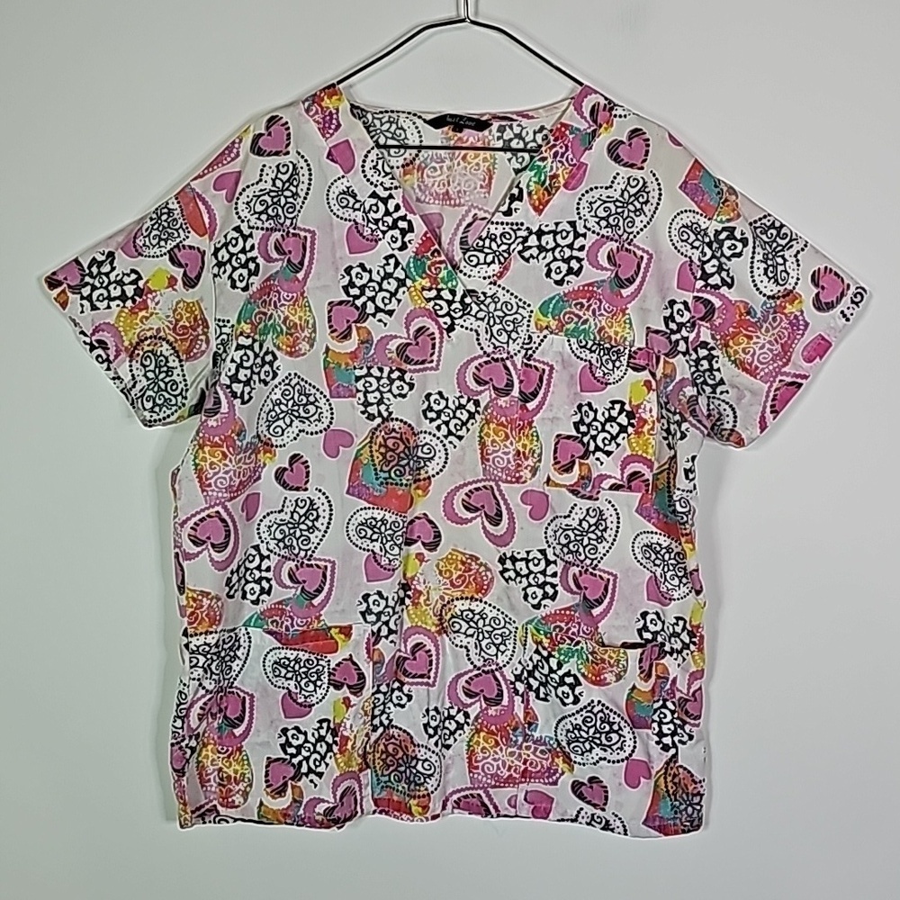 Just Love large white and pink scrub shirt
